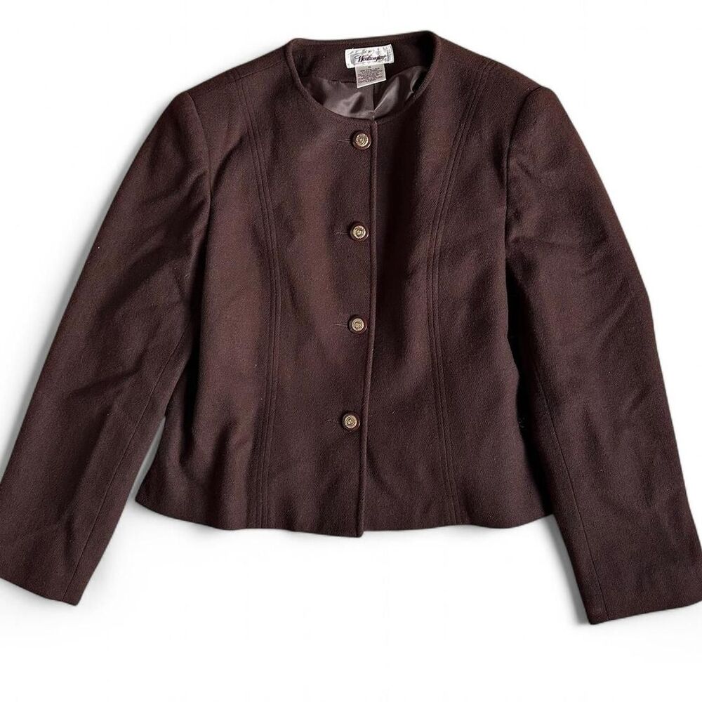 VTG Women's brown wool blazer shoulder pads, 14 Career Minimalist Old Money